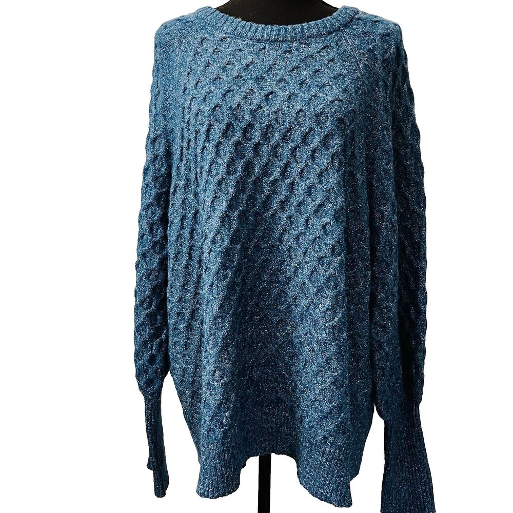 Terra & Sky Sweater Women's Sz 1X Honeycomb Stitch Balloon Sleeve Pullover‎ Top